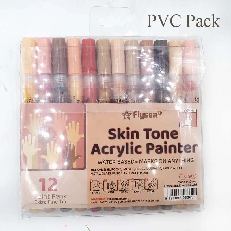 12 Colors 0.7mm/Brush Tip Skin Tone Acrylic Paint Pens Set, Paint Markers for Wood,Glass,Fabric,Rocks Painting Paint Pens Art
