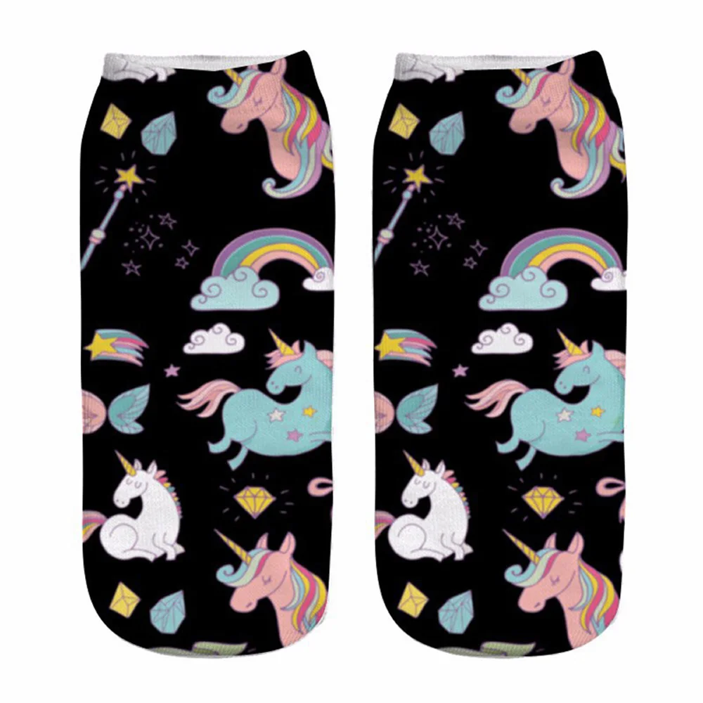 Funny Art Happy Licorne Women Low Cut Ankle Short Socks Harajuku Unicorn Printed 3D Female Girls Gift Sokken Dropship