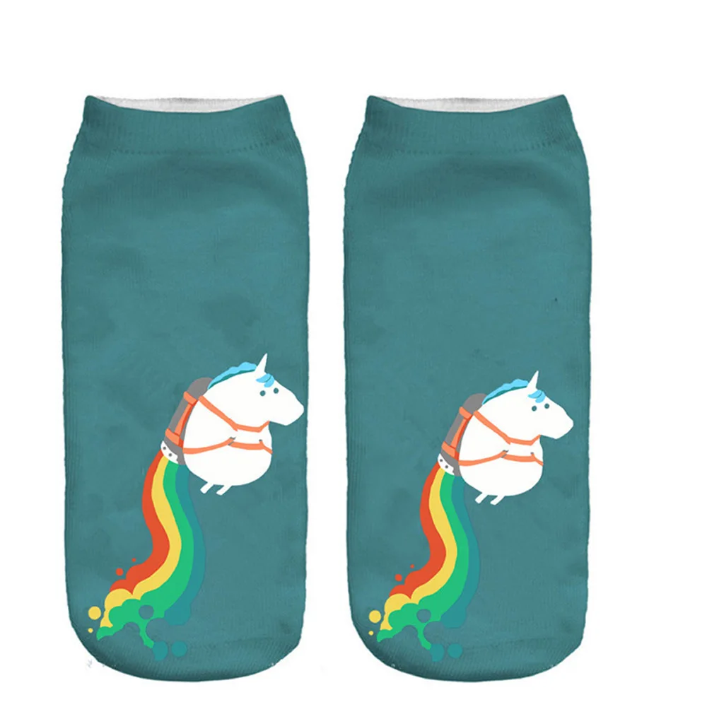 Funny Art Happy Licorne Women Low Cut Ankle Short Socks Harajuku Unicorn Printed 3D Female Girls Gift Sokken Dropship