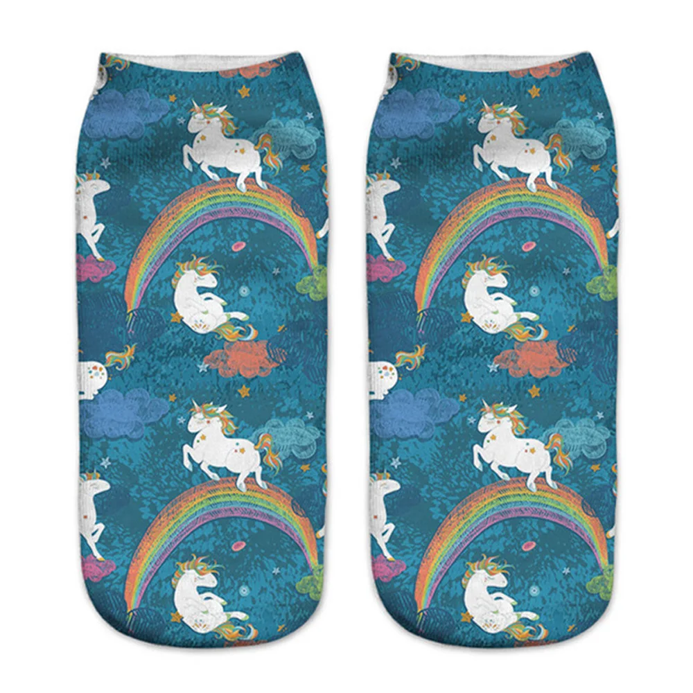 Funny Art Happy Licorne Women Low Cut Ankle Short Socks Harajuku Unicorn Printed 3D Female Girls Gift Sokken Dropship