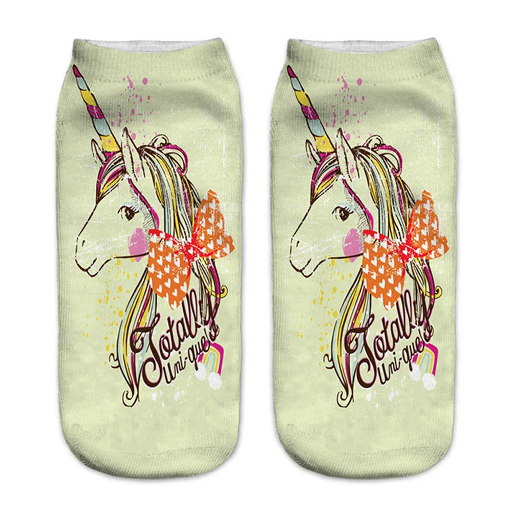 Funny Art Happy Licorne Women Low Cut Ankle Short Socks Harajuku Unicorn Printed 3D Female Girls Gift Sokken Dropship
