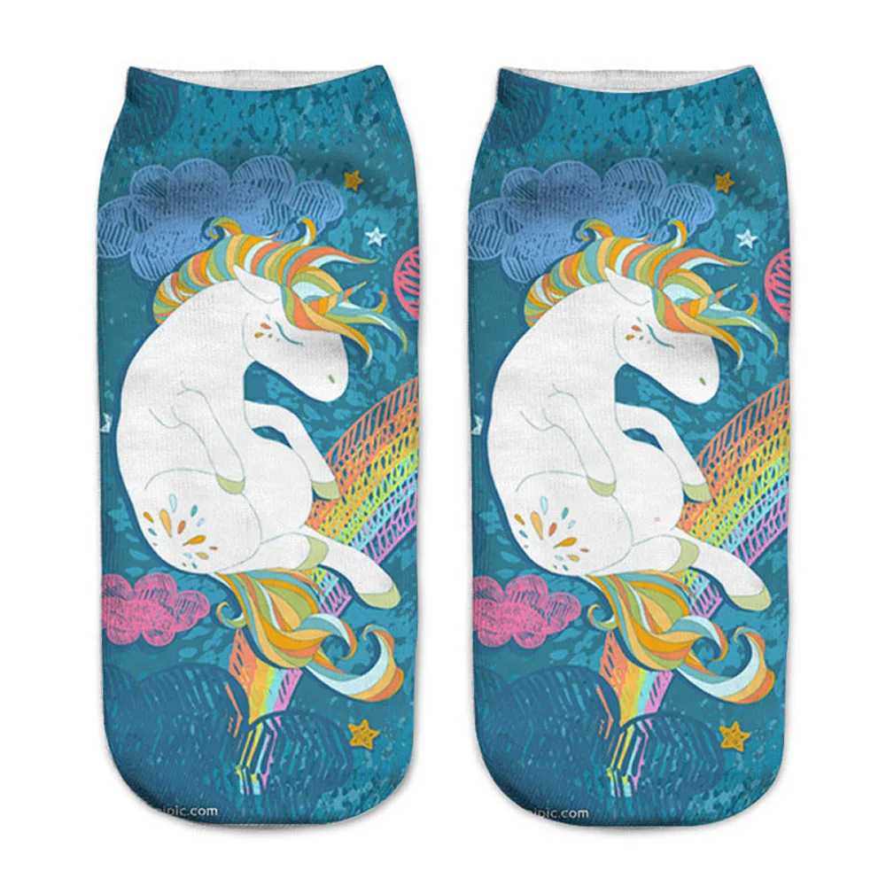 Funny Art Happy Licorne Women Low Cut Ankle Short Socks Harajuku Unicorn Printed 3D Female Girls Gift Sokken Dropship