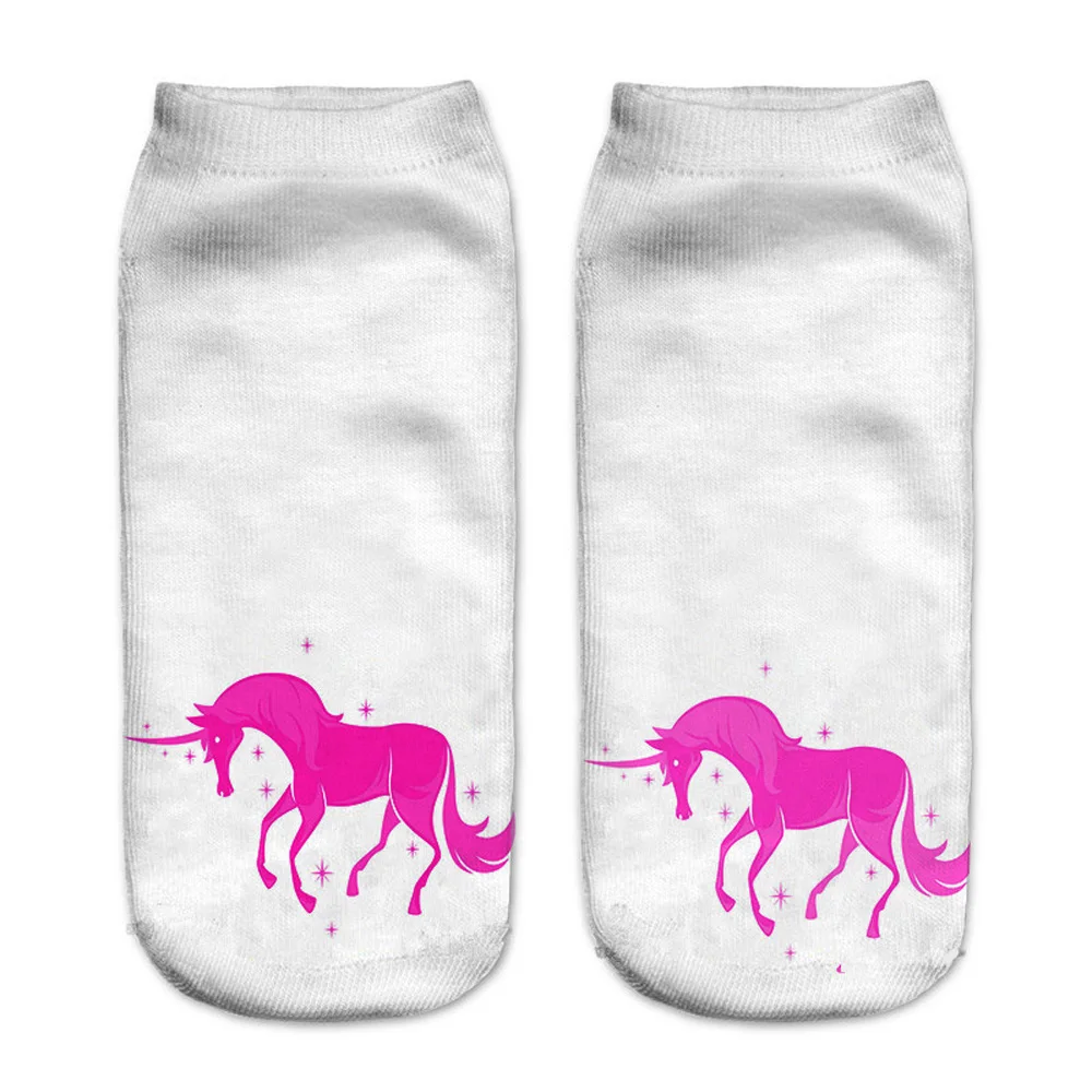 Funny Art Happy Licorne Women Low Cut Ankle Short Socks Harajuku Unicorn Printed 3D Female Girls Gift Sokken Dropship