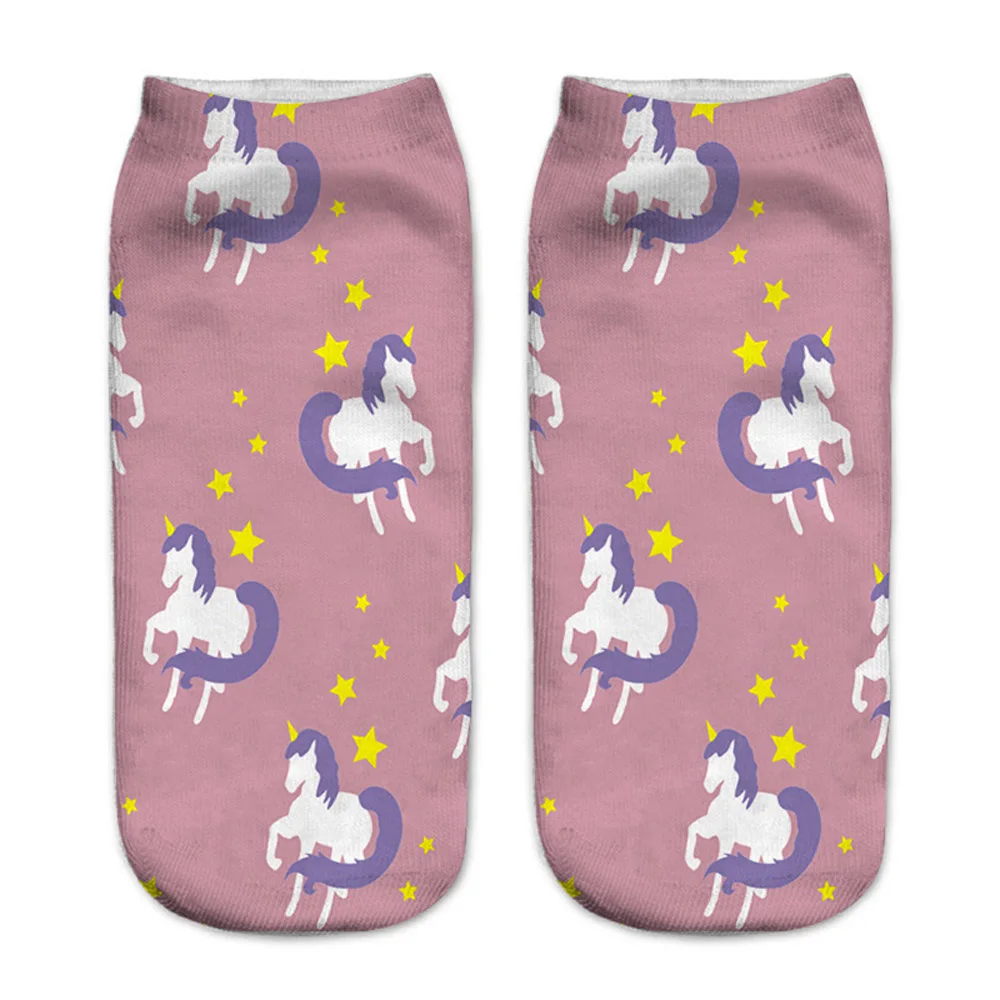 Funny Art Happy Licorne Women Low Cut Ankle Short Socks Harajuku Unicorn Printed 3D Female Girls Gift Sokken Dropship