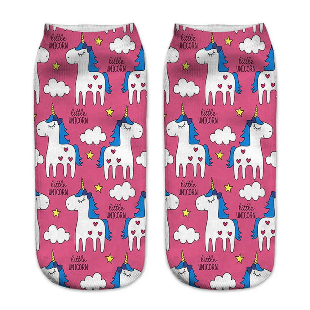 Funny Art Happy Licorne Women Low Cut Ankle Short Socks Harajuku Unicorn Printed 3D Female Girls Gift Sokken Dropship