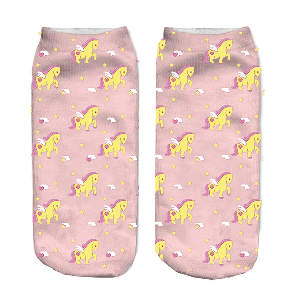 Funny Art Happy Licorne Women Low Cut Ankle Short Socks Harajuku Unicorn Printed 3D Female Girls Gift Sokken Dropship