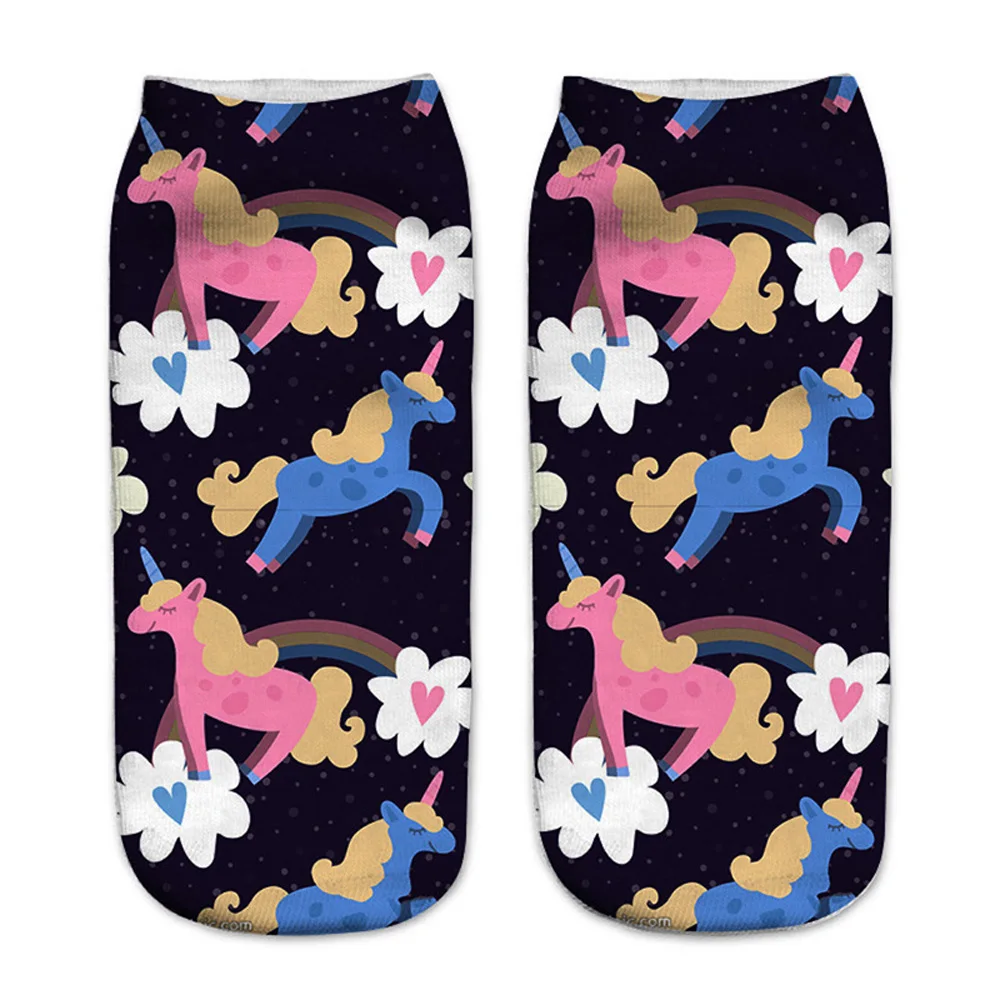 Funny Art Happy Licorne Women Low Cut Ankle Short Socks Harajuku Unicorn Printed 3D Female Girls Gift Sokken Dropship
