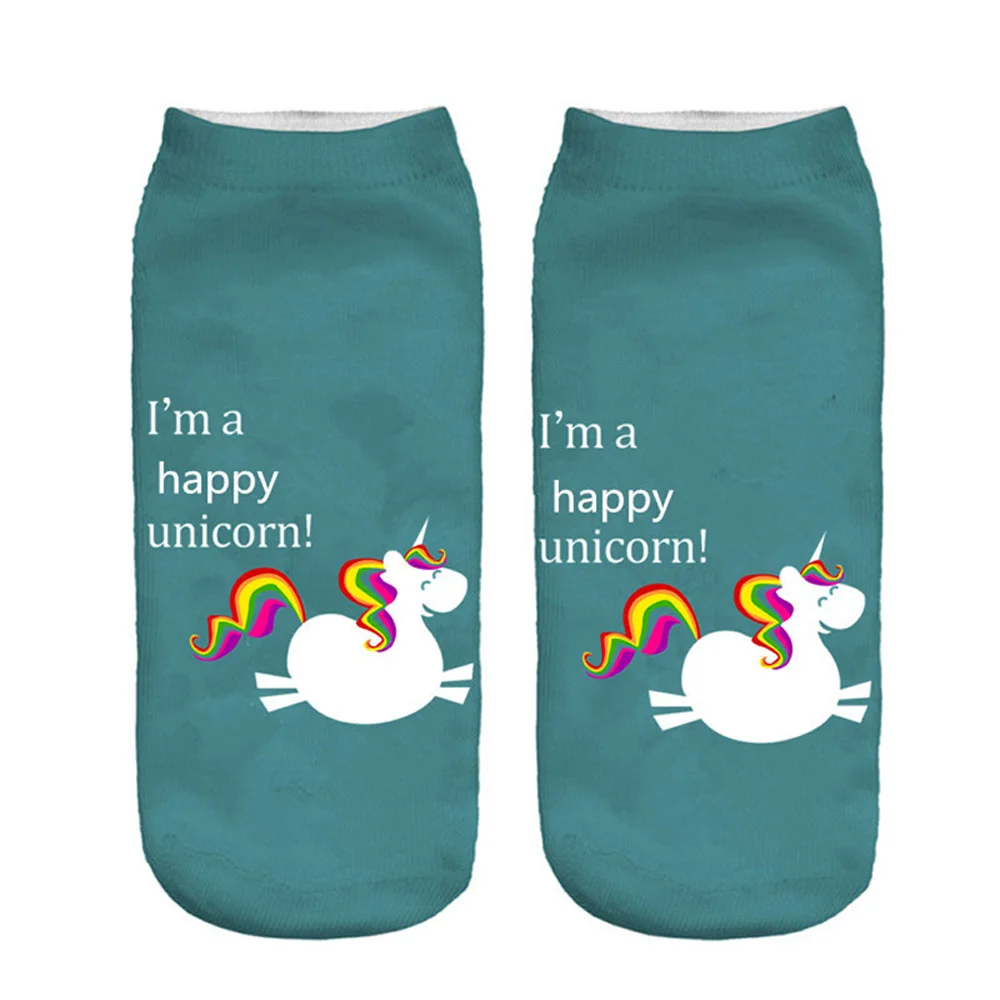 Funny Art Happy Licorne Women Low Cut Ankle Short Socks Harajuku Unicorn Printed 3D Female Girls Gift Sokken Dropship