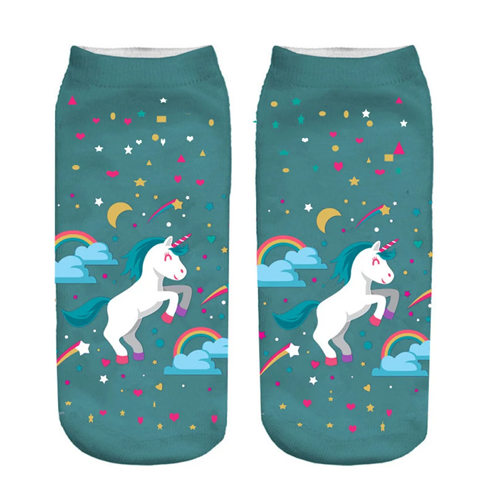 Funny Art Happy Licorne Women Low Cut Ankle Short Socks Harajuku Unicorn Printed 3D Female Girls Gift Sokken Dropship