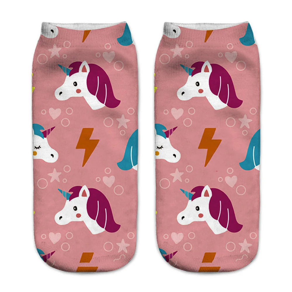 Funny Art Happy Licorne Women Low Cut Ankle Short Socks Harajuku Unicorn Printed 3D Female Girls Gift Sokken Dropship