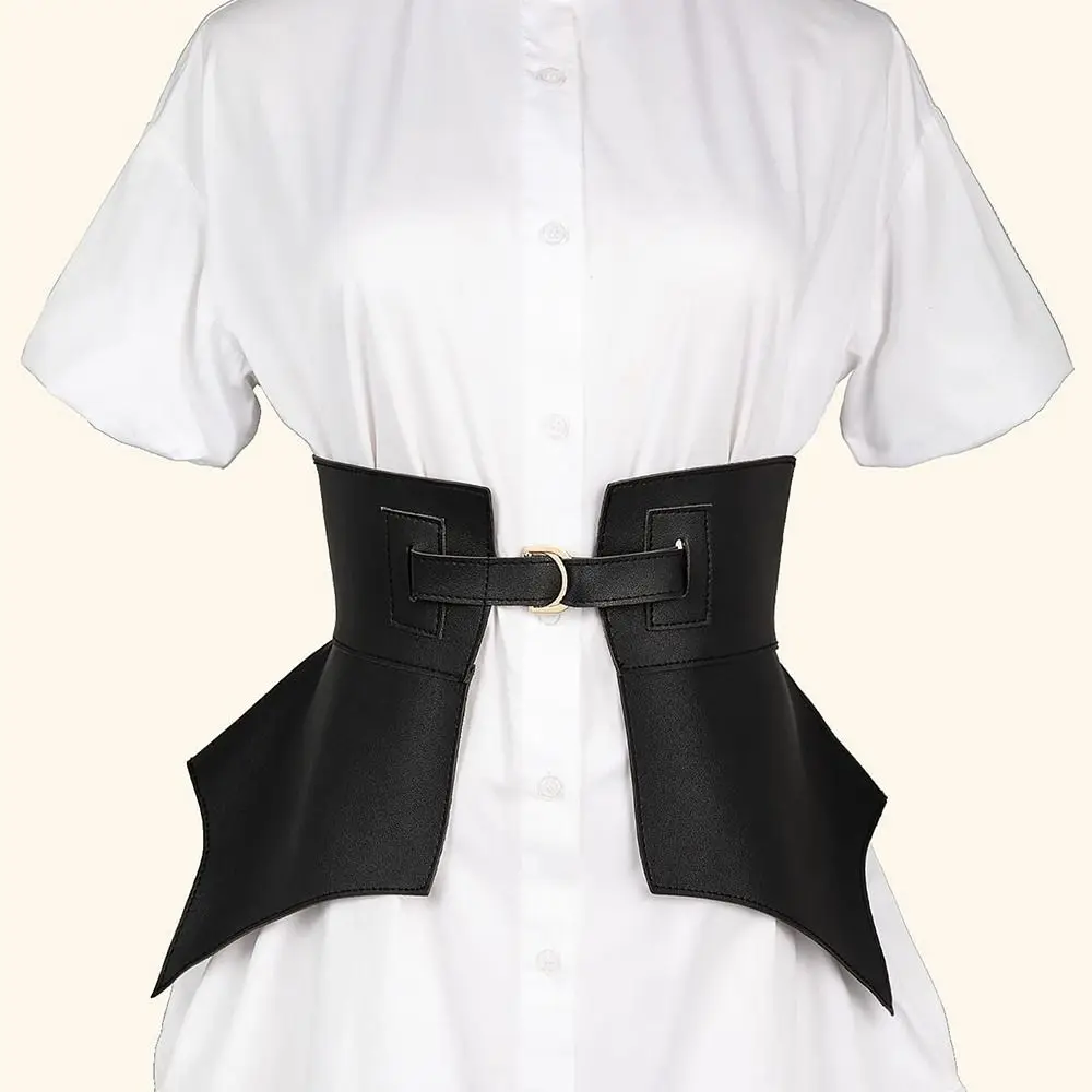 Black Brown Vintage Skirt Dress Coat Classic Leather Waistband Elastic Corset Band Punk Wide Belts Stretch Cummerbunds
