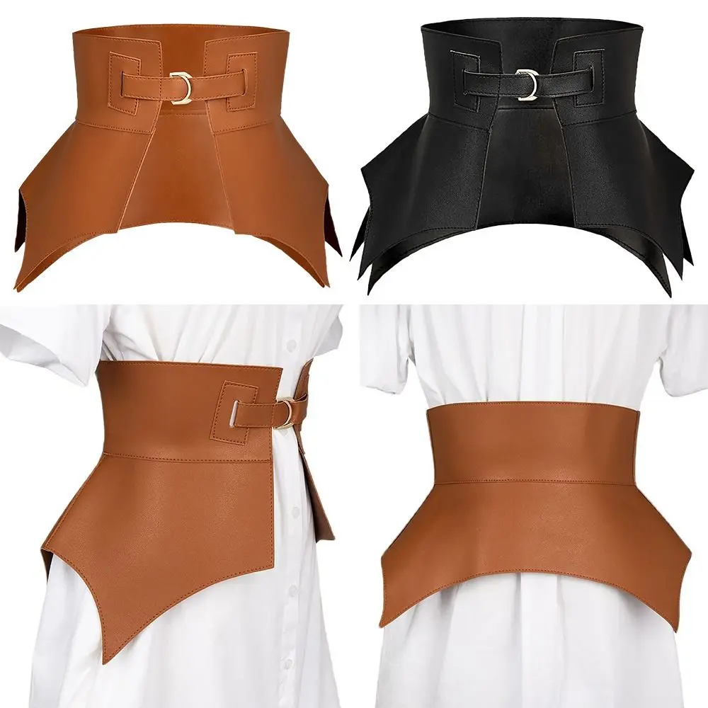 Black Brown Vintage Skirt Dress Coat Classic Leather Waistband Elastic Corset Band Punk Wide Belts Stretch Cummerbunds