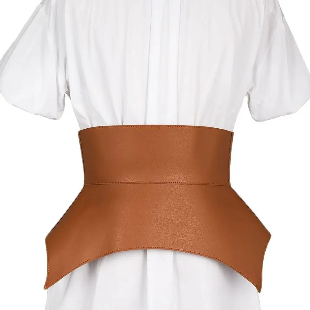 Black Brown Vintage Skirt Dress Coat Classic Leather Waistband Elastic Corset Band Punk Wide Belts Stretch Cummerbunds