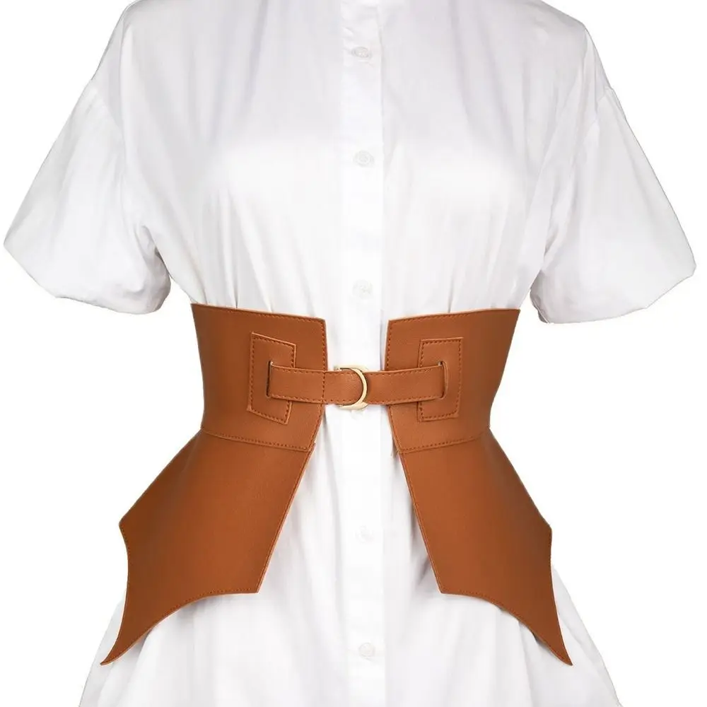 Black Brown Vintage Skirt Dress Coat Classic Leather Waistband Elastic Corset Band Punk Wide Belts Stretch Cummerbunds