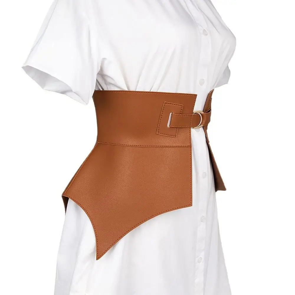 Black Brown Vintage Skirt Dress Coat Classic Leather Waistband Elastic Corset Band Punk Wide Belts Stretch Cummerbunds