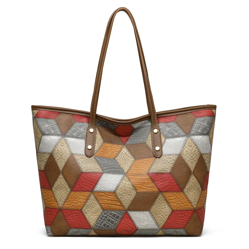 2024 New Women's Large Capacity Commuter Handbag Casual PU Leather Patchwork Tote Bag Fashionable Underarm Single Shoulder Bag