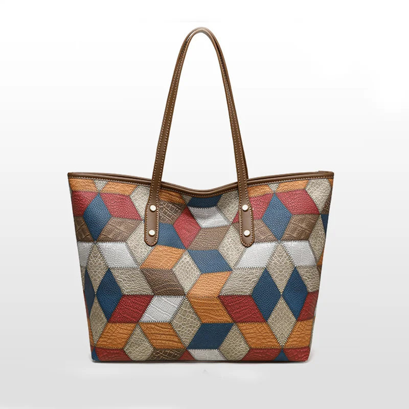 2024 New Women's Large Capacity Commuter Handbag Casual PU Leather Patchwork Tote Bag Fashionable Underarm Single Shoulder Bag