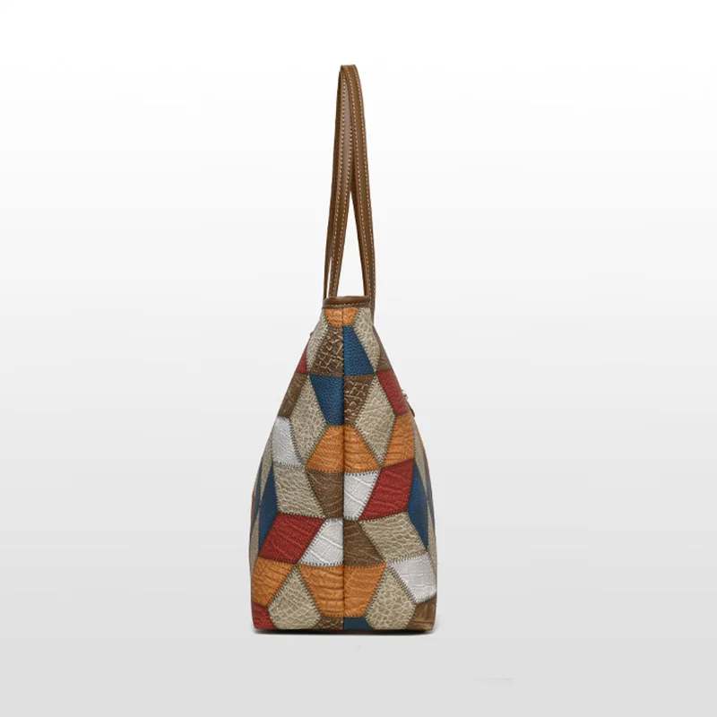 2024 New Women's Large Capacity Commuter Handbag Casual PU Leather Patchwork Tote Bag Fashionable Underarm Single Shoulder Bag