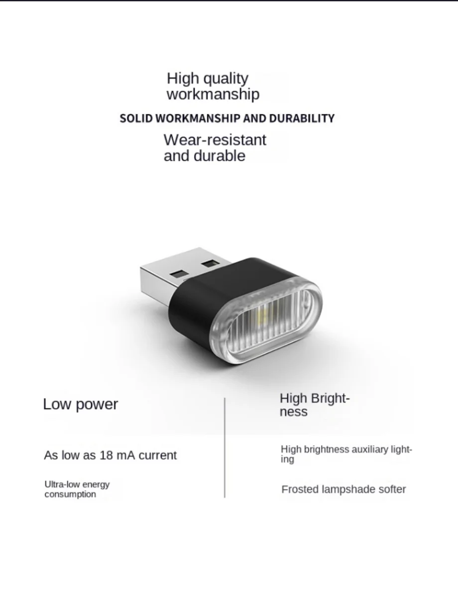 Car Mini USB LED Atmosphere Lights Car Interior Neon Decorative Lamp Emergency Lighting Universal PC Portable Plug and Play