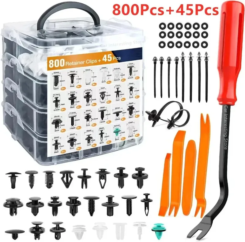 800pcs-100Pcs Car Fastener Clips Kit Fender Rivet Plastic Clips Auto Body Push Retainer Pin Rivet Bumper Door Trim Panel Repair