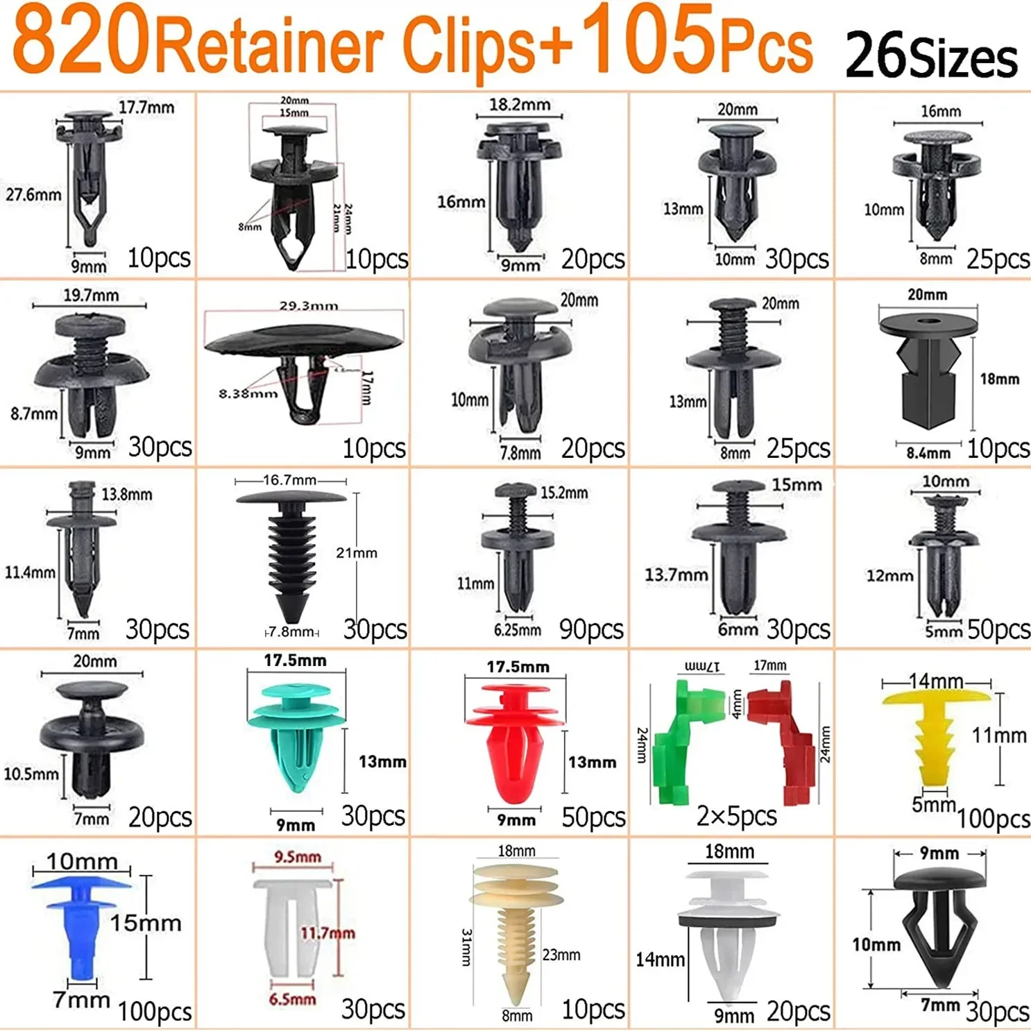 800pcs-100Pcs Car Fastener Clips Kit Fender Rivet Plastic Clips Auto Body Push Retainer Pin Rivet Bumper Door Trim Panel Repair
