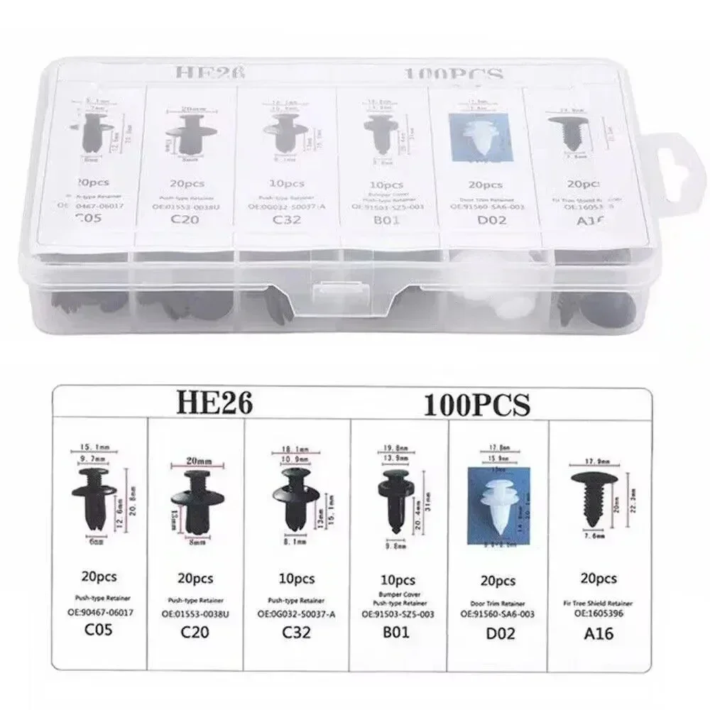 800pcs-100Pcs Car Fastener Clips Kit Fender Rivet Plastic Clips Auto Body Push Retainer Pin Rivet Bumper Door Trim Panel Repair