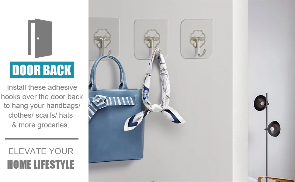 Waterproof and Oilproof Wall Hooks, Sticky Hooks for Kitchen Bathroom Shower Door Outdoor Wall Hanging Door Self-adhesive
