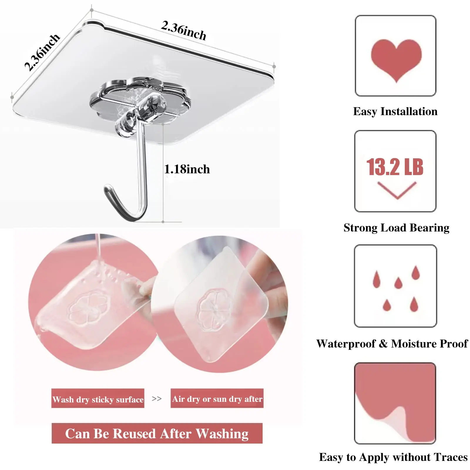 Waterproof and Oilproof Wall Hooks, Sticky Hooks for Kitchen Bathroom Shower Door Outdoor Wall Hanging Door Self-adhesive