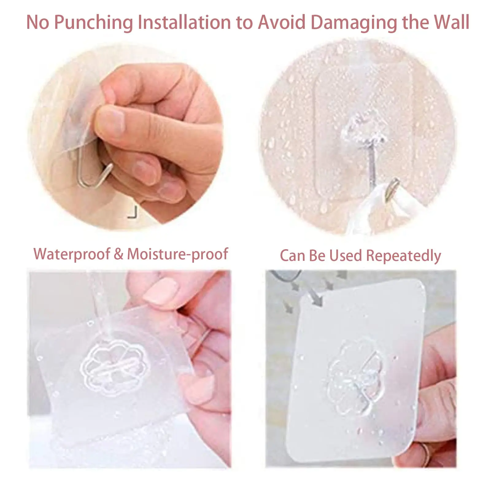 Waterproof and Oilproof Wall Hooks, Sticky Hooks for Kitchen Bathroom Shower Door Outdoor Wall Hanging Door Self-adhesive