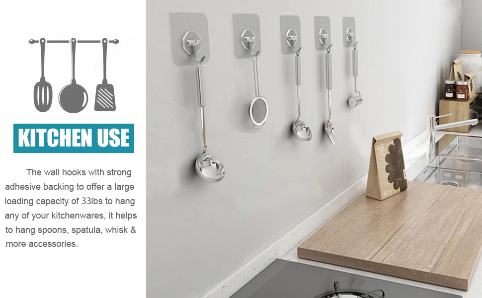 Waterproof and Oilproof Wall Hooks, Sticky Hooks for Kitchen Bathroom Shower Door Outdoor Wall Hanging Door Self-adhesive