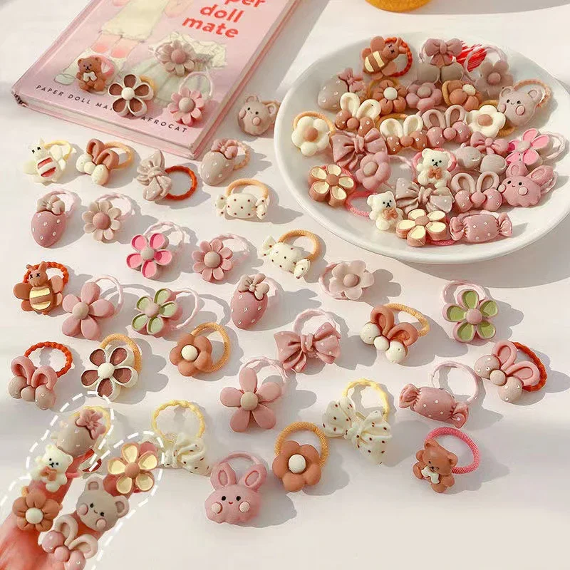 10/20/30/40/50Pcs Lot Cute Cartoon Bear Bunny Girl Elastic Rubber Band Headdress Baby Children Hair Accessories