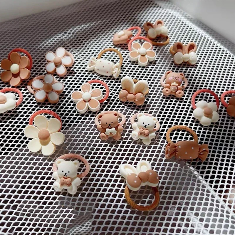 10/20/30/40/50Pcs Lot Cute Cartoon Bear Bunny Girl Elastic Rubber Band Headdress Baby Children Hair Accessories