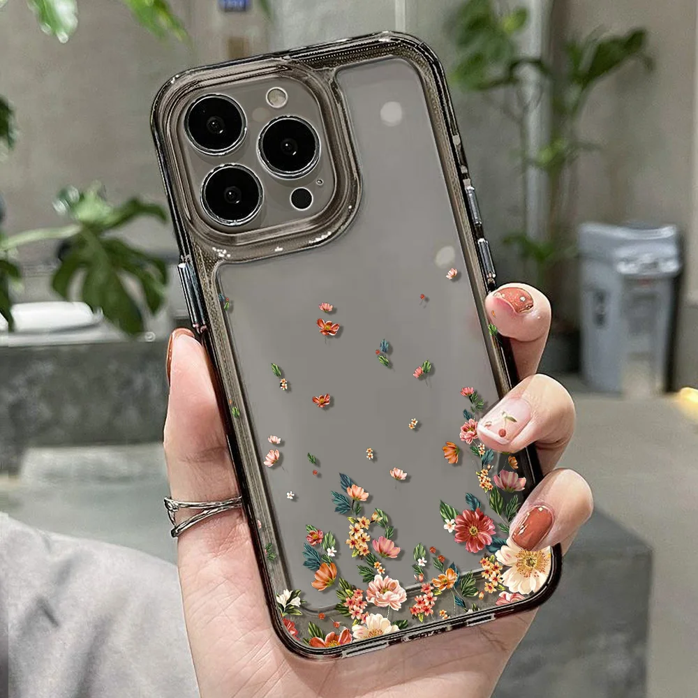 Flower Phone Case For iPhone 17 18 Pro Max 16 13 14 12 11 15 Pro Max 16e Air 7 Plus SE Shockproof Transparent Cover Soft Funda