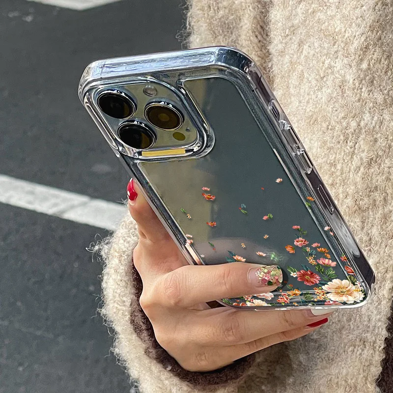 Flower Phone Case For iPhone 17 18 Pro Max 16 13 14 12 11 15 Pro Max 16e Air 7 Plus SE Shockproof Transparent Cover Soft Funda
