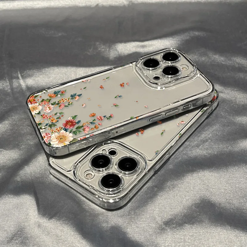 Flower Phone Case For iPhone 17 18 Pro Max 16 13 14 12 11 15 Pro Max 16e Air 7 Plus SE Shockproof Transparent Cover Soft Funda