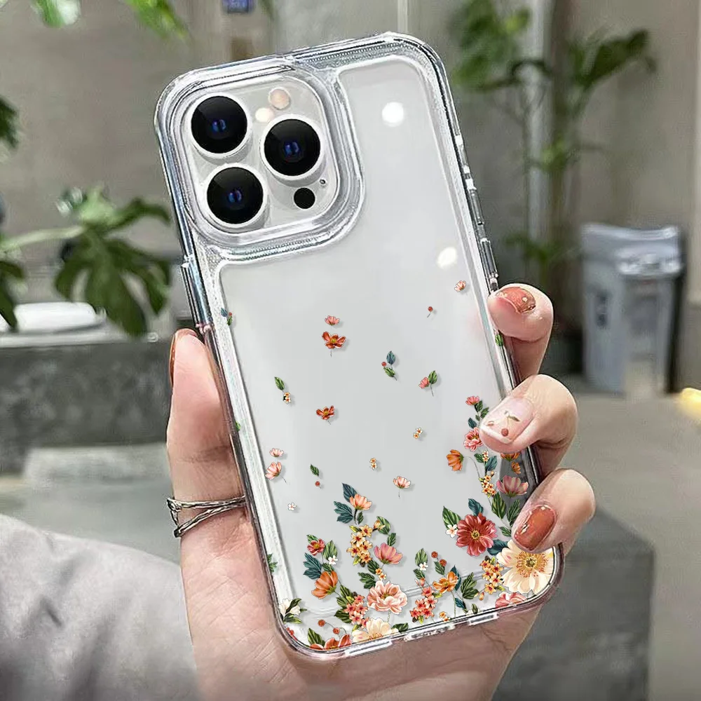 Flower Phone Case For iPhone 17 18 Pro Max 16 13 14 12 11 15 Pro Max 16e Air 7 Plus SE Shockproof Transparent Cover Soft Funda