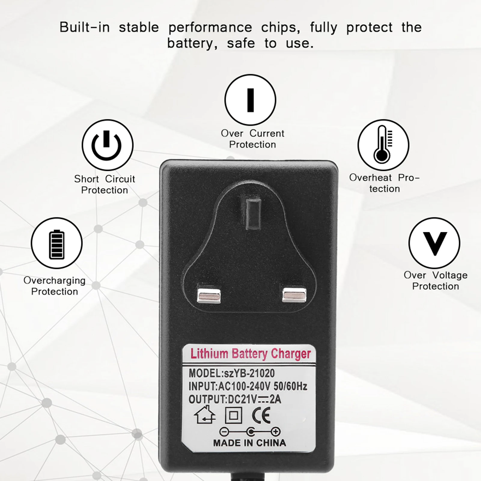 AC 100-240V DC 21V 2A Safe Charge Power Supply Adapter Lithium ion Battery Charger UK Plug