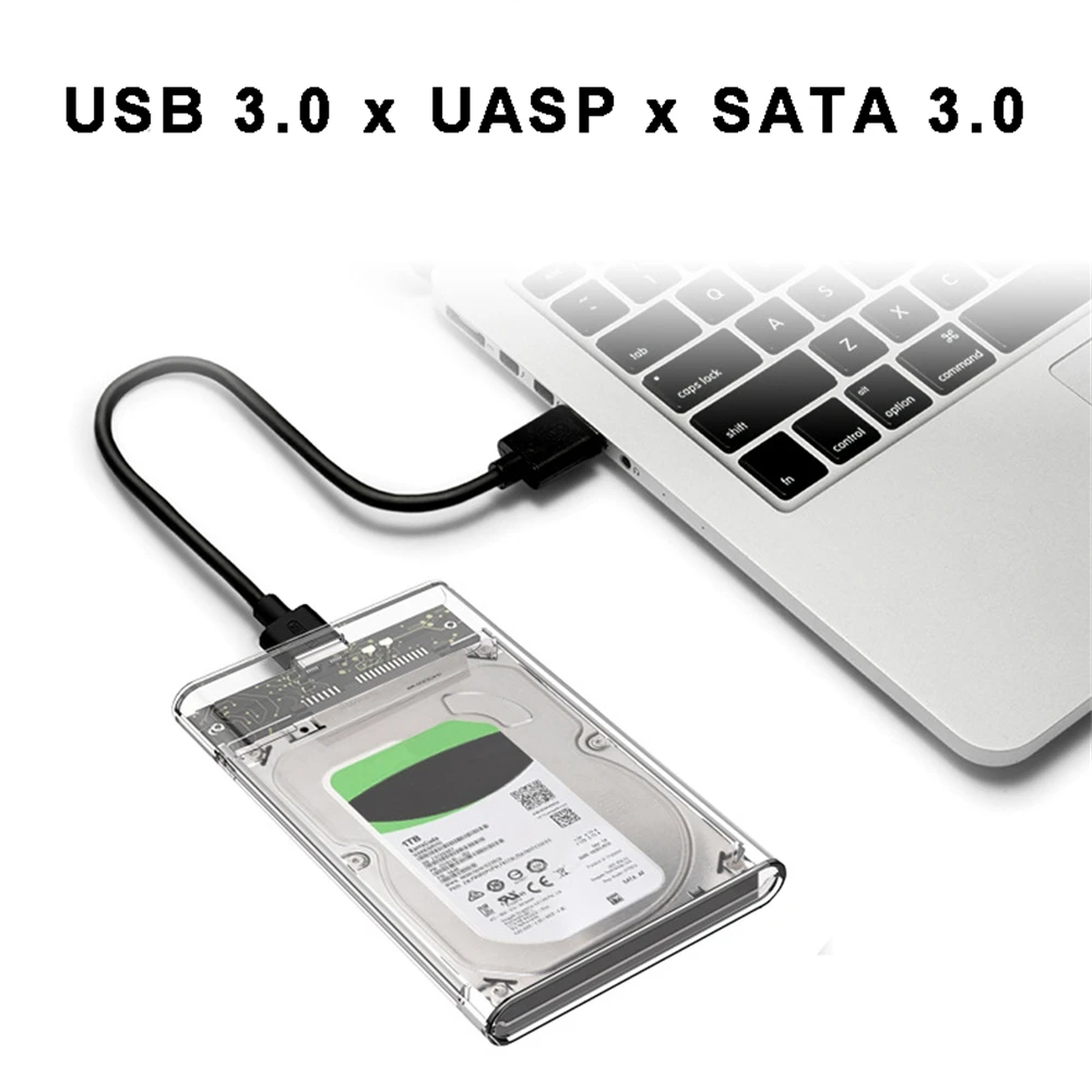 2.5 inch Hard Drive Enclosure USB 3.0/Type C to SATA III Clear External Hard Drive Case for 2.5 inch SATA SSD HDD Support UASP