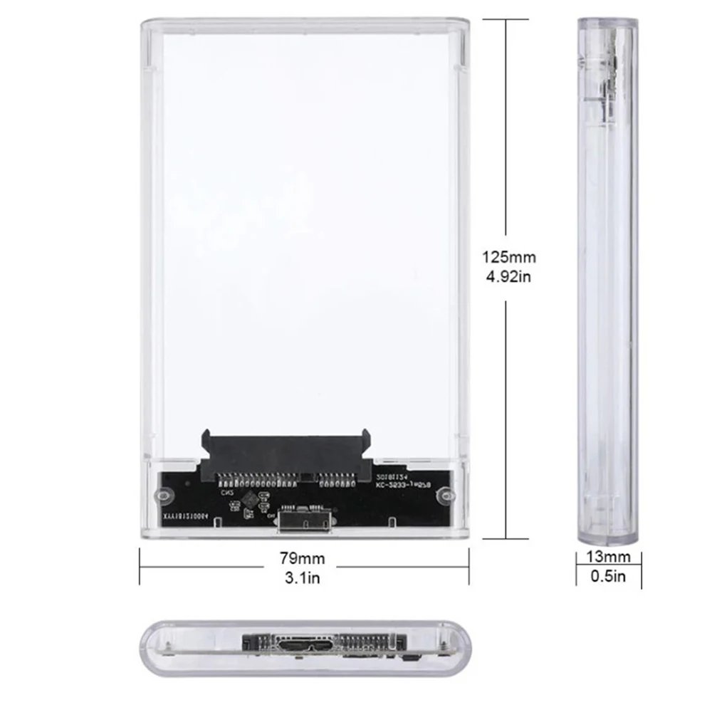 2.5 inch Hard Drive Enclosure USB 3.0/Type C to SATA III Clear External Hard Drive Case for 2.5 inch SATA SSD HDD Support UASP