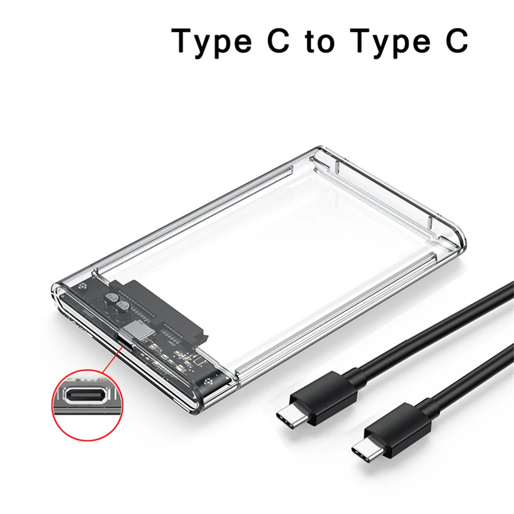 2.5 inch Hard Drive Enclosure USB 3.0/Type C to SATA III Clear External Hard Drive Case for 2.5 inch SATA SSD HDD Support UASP