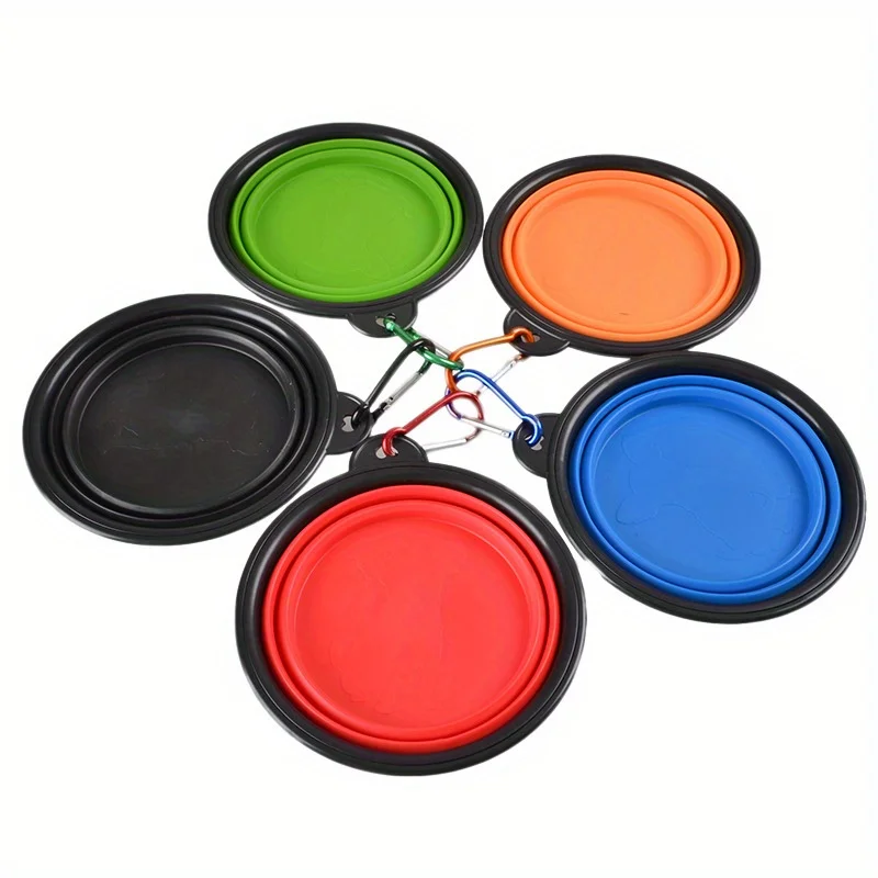 Dog Folding Bowl Portable Dog Travel Bowl Dog Food Water Bowl for Outdoor Walking Silicone Dog Food Water Bowl with Bowl Lip
