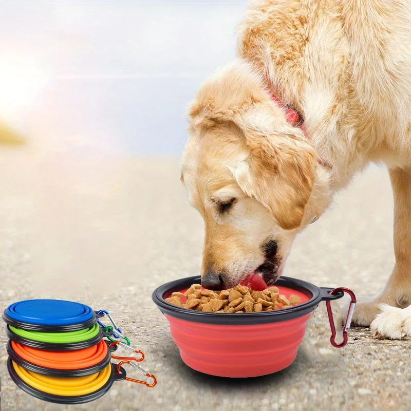 Dog Folding Bowl Portable Dog Travel Bowl Dog Food Water Bowl for Outdoor Walking Silicone Dog Food Water Bowl with Bowl Lip