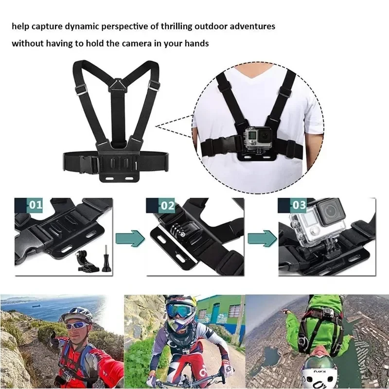 Adjustable All-in-One Action Camera Accessories Kit - Head Strap Chest Strap Mount Compatible with GoPro Hero Osmo SJCAM AKASO I