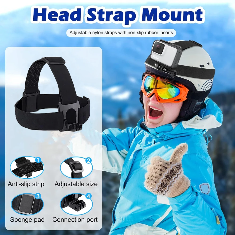 Adjustable All-in-One Action Camera Accessories Kit - Head Strap Chest Strap Mount Compatible with GoPro Hero Osmo SJCAM AKASO I