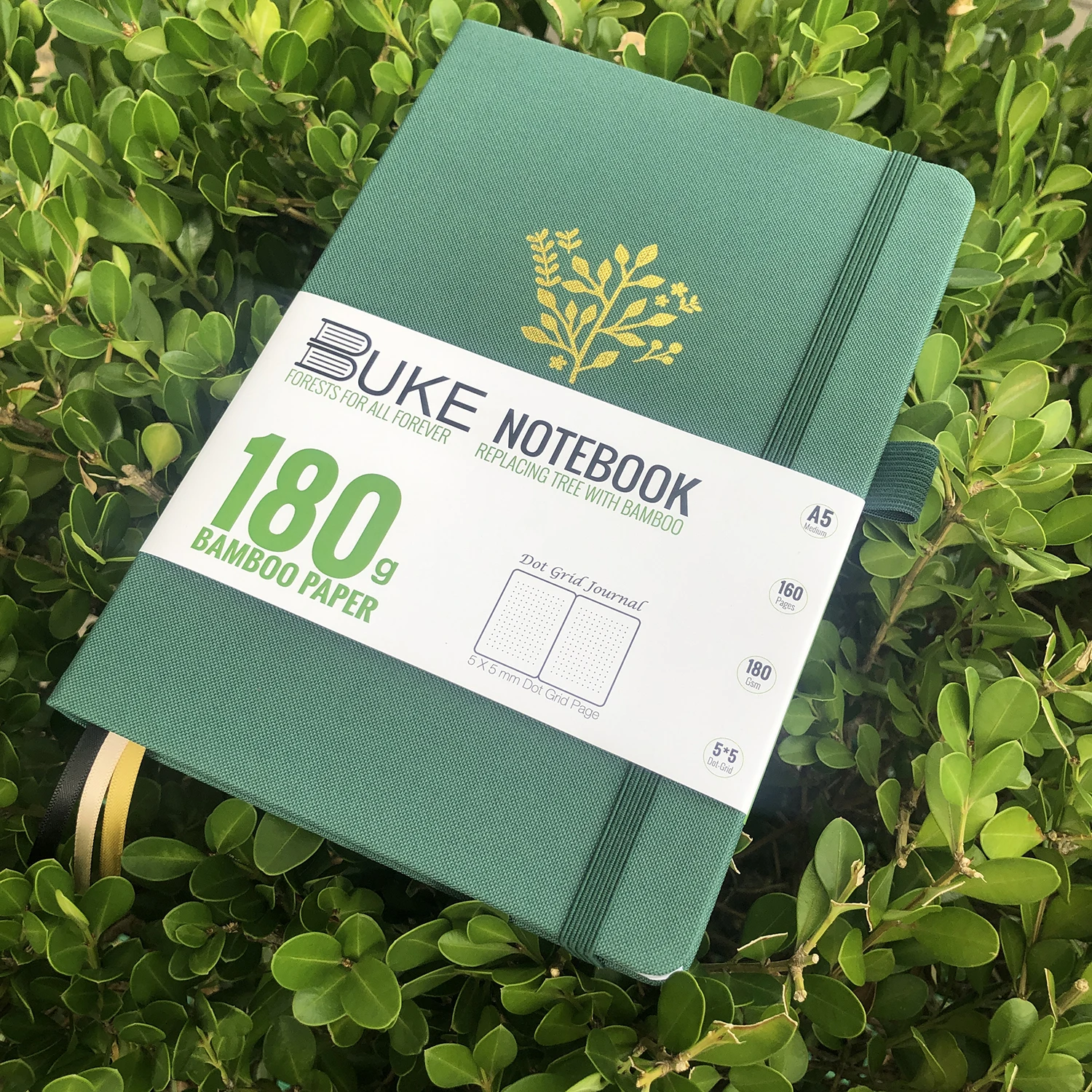 BUKE 180gsm BAMBOO PAPER Dot Grid JOURNAL Dotted Notebook Drawing Books - Forest Green Color