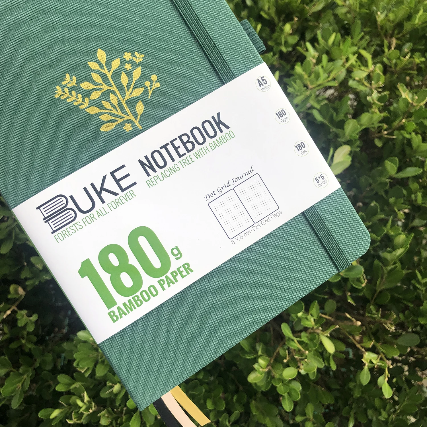 BUKE 180gsm BAMBOO PAPER Dot Grid JOURNAL Dotted Notebook Drawing Books - Forest Green Color