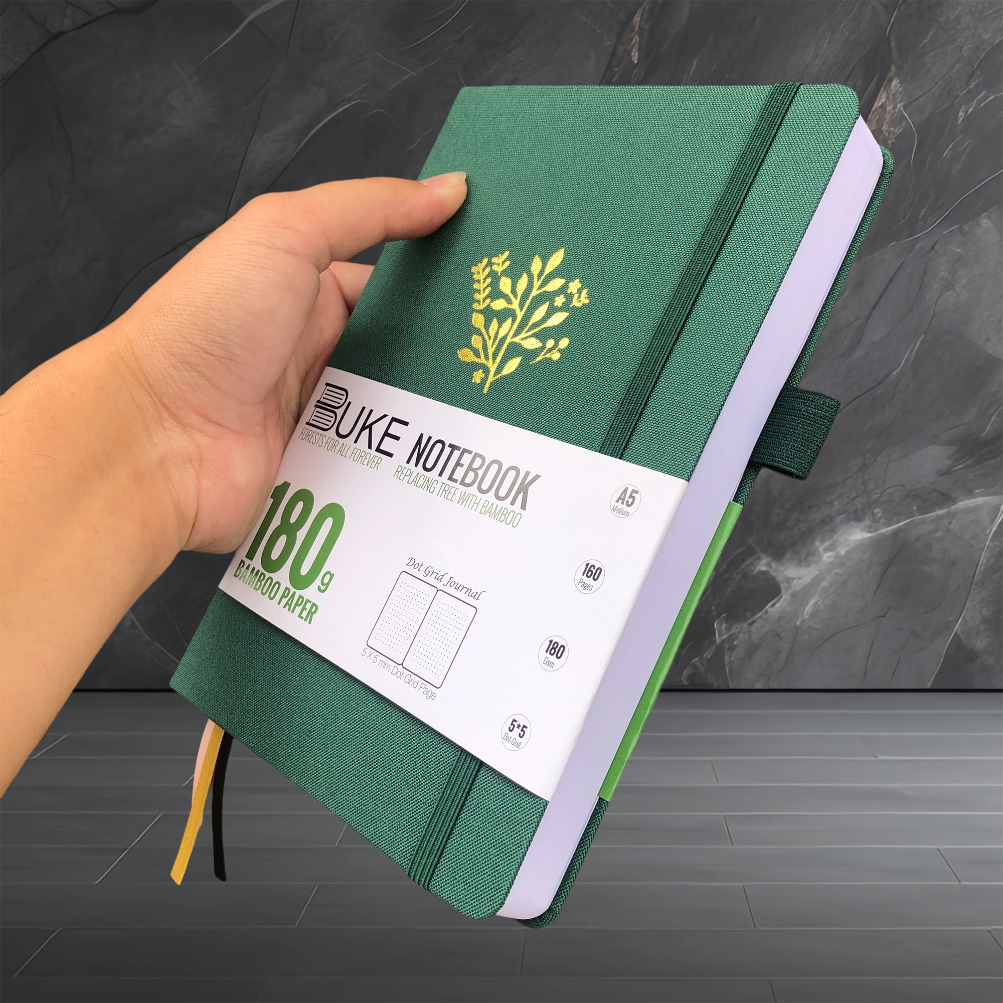 BUKE 180gsm BAMBOO PAPER Dot Grid JOURNAL Dotted Notebook Drawing Books - Forest Green Color