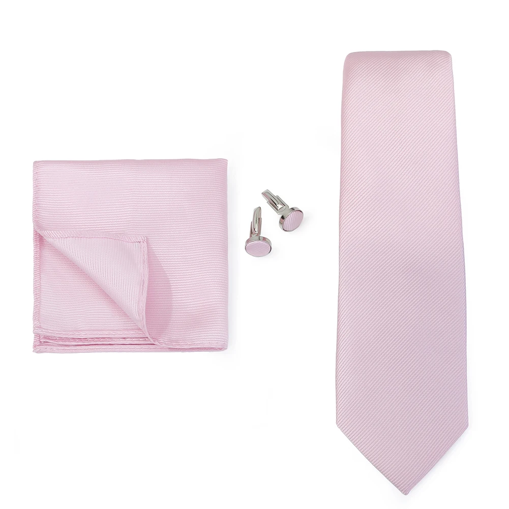 Necktie Fashion Brand Handmade Solid Necktie Handkerchief Cufflinks Set For Men Ties Suit Shirts Wedding Accessories Man Gifts