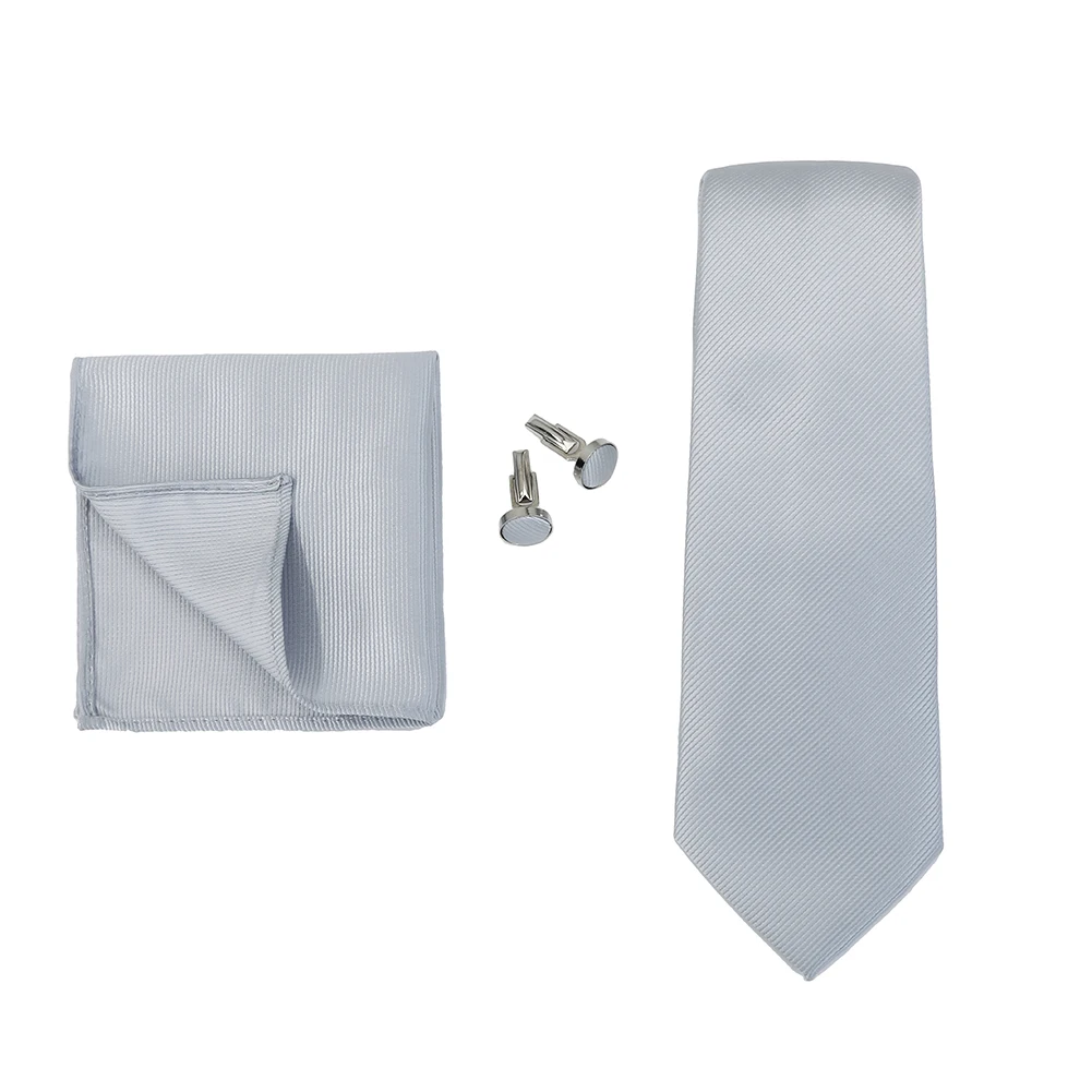 Necktie Fashion Brand Handmade Solid Necktie Handkerchief Cufflinks Set For Men Ties Suit Shirts Wedding Accessories Man Gifts