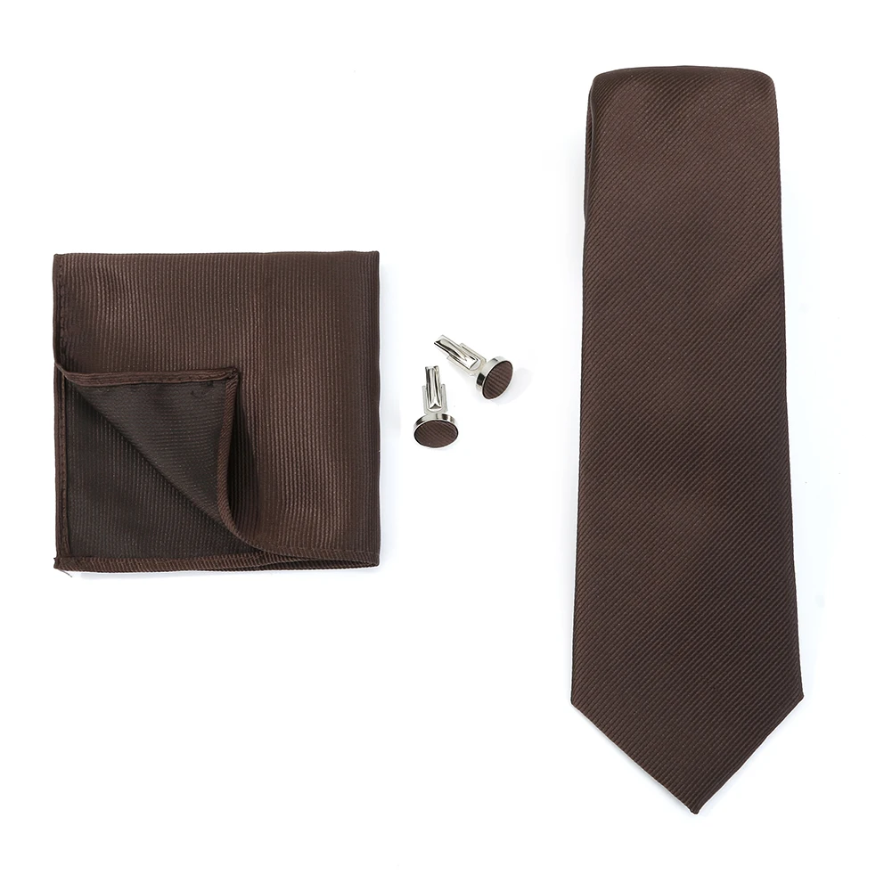 Necktie Fashion Brand Handmade Solid Necktie Handkerchief Cufflinks Set For Men Ties Suit Shirts Wedding Accessories Man Gifts